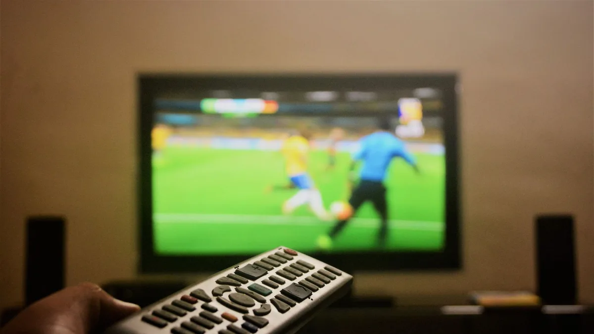 Télécommande en main devant l écran affichant le guide des programmes TV